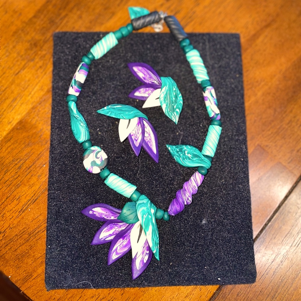 VINTAGE NECKLACE AND EARRINGS SET. Hand-crafted.  Earrings are pierced